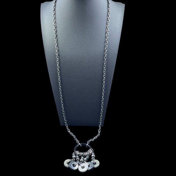 Premier Designs Statement Necklace Chunky Silver Goth Artsy Industrial Boho Punk - Picture 2 of 8